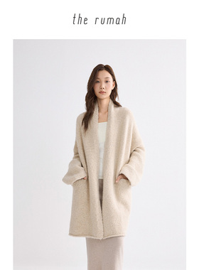 the rumah 羊驼毛浴袍针织开衫 中长款双口袋慵懒大衣外套