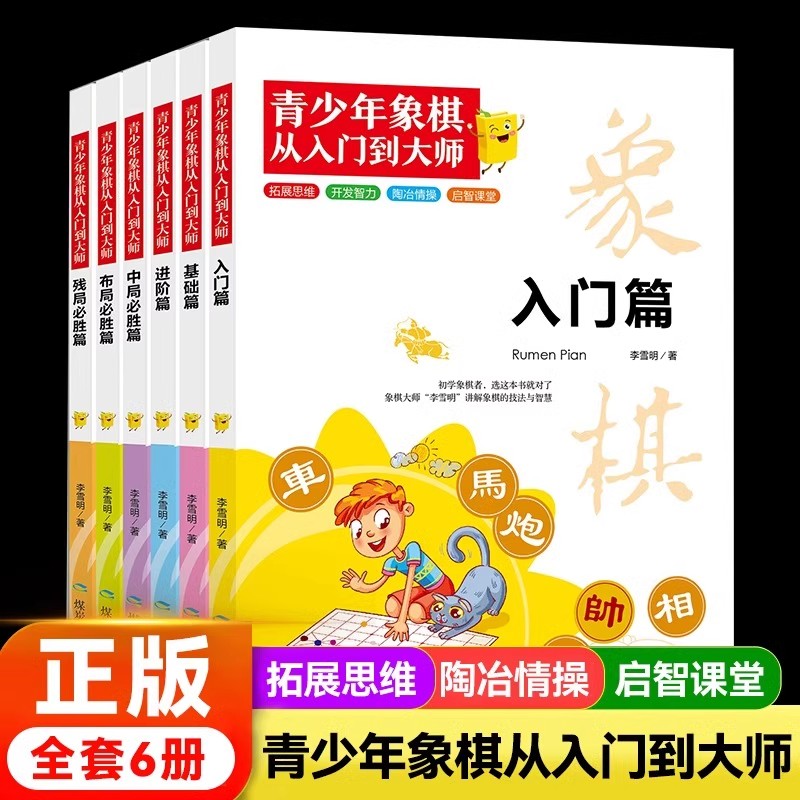 全6册青少年象棋从入门到大师儿童象棋入门书籍初学者基础教程 象棋书籍大全棋谱 中国象棋入门与提高全盘布局战略 象棋教学用书