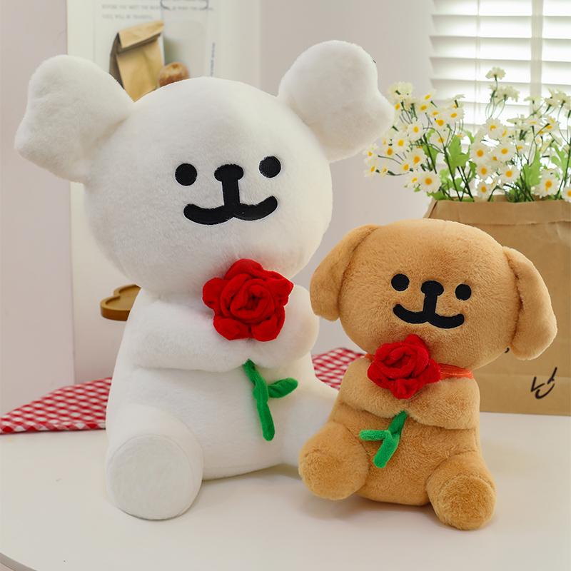 线条小狗Maltese玫瑰花玩偶