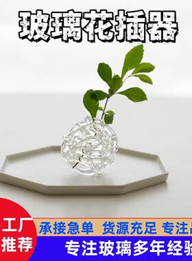 玻璃球剑山插花器日式透明玻璃花器摆件酒店民宿装饰品花艺器皿