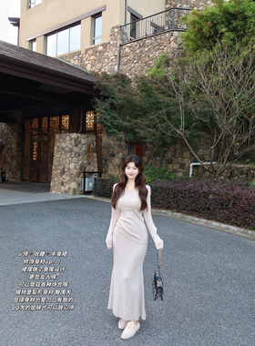 圆圆媛er 无中生腰/针织显瘦v领羊毛韩系气质水泥灰色套装两件套