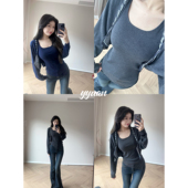 圆圆媛er 上衣背心两件套 高级显瘦毛针织衫 日系氧气 丝巾绑带时尚