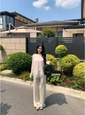 圆圆媛er 白月光/高品绢丝羊绒 蕾丝重工刺绣白色秋冬长袖针织衫