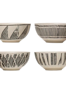 AYFGLchoice丹麦Bloomingville北欧复古线条米饭碗沙拉碗粗陶餐具