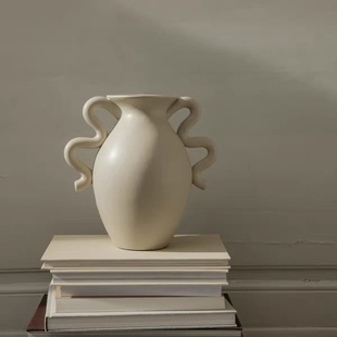 丹麦Ferm 饰陶艺鲜花瓶复古炻器 Living陶瓷插花瓶摆件客厅北欧装