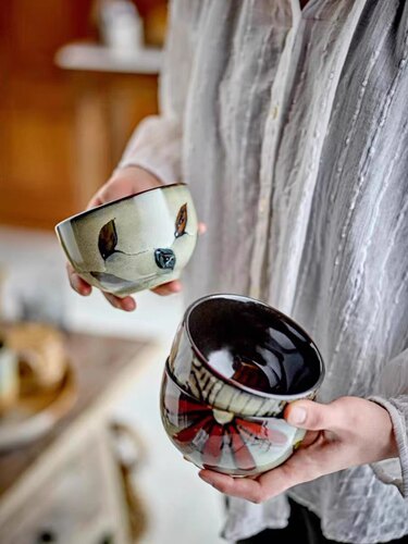 AYFGL 丹麦Creative Collection叶子图案土色陶器碗 炻器米饭碗