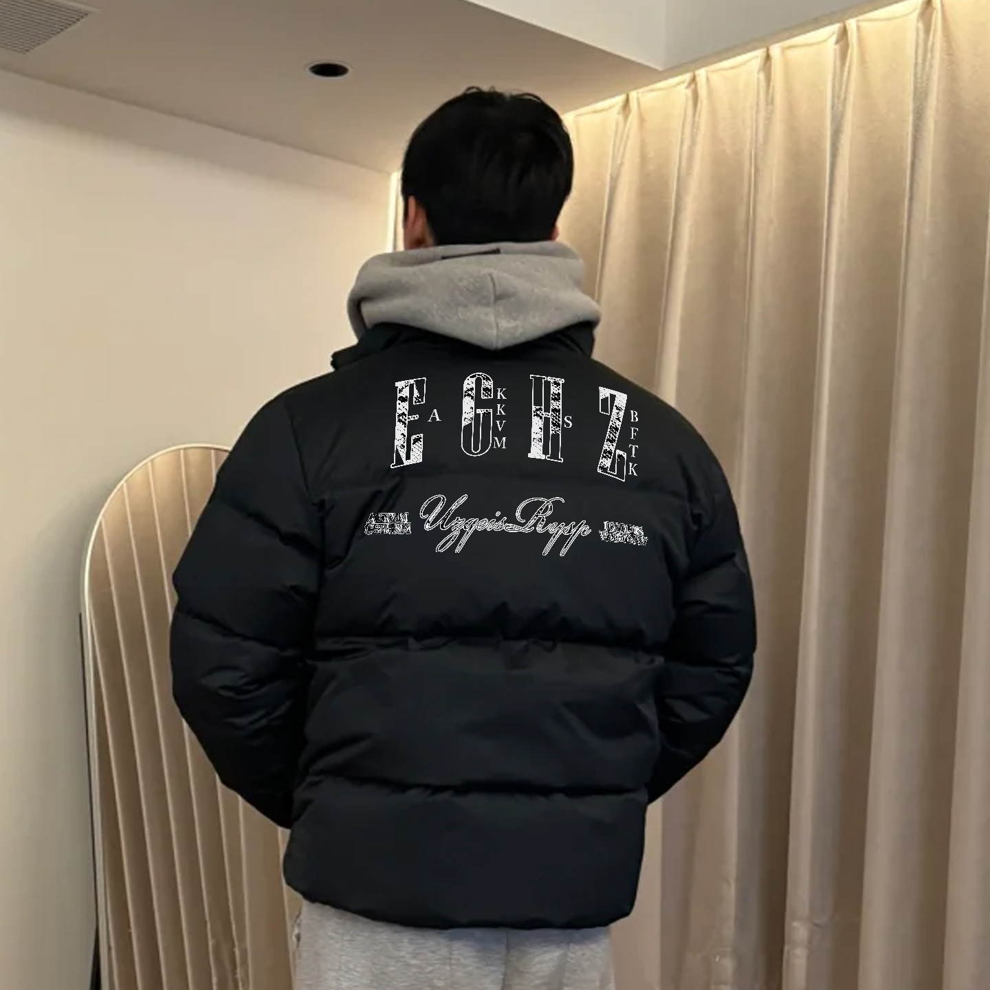 美式字母印花羽绒服男冬季宽松