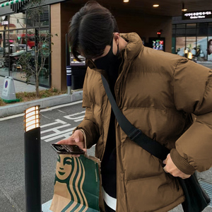 咖色情侣棉衣外套男冬季新款美式复古潮牌宽松加厚面包服保暖棉服
