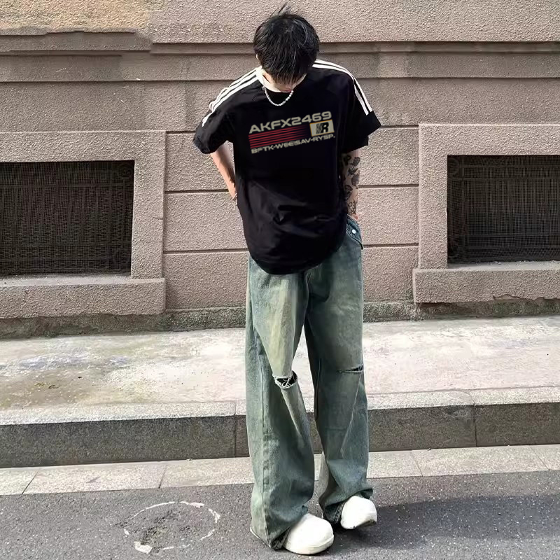 条纹短袖百搭男生纯棉T恤