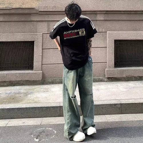 条纹短袖百搭男生纯棉T恤