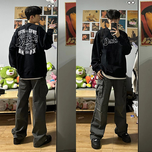 长袖美式休闲重磅圆领卫衣上衣