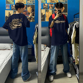 潮牌高街嘻哈半袖 t恤男夏季 上衣 复古宽松重磅纯棉短袖 WASSUP美式