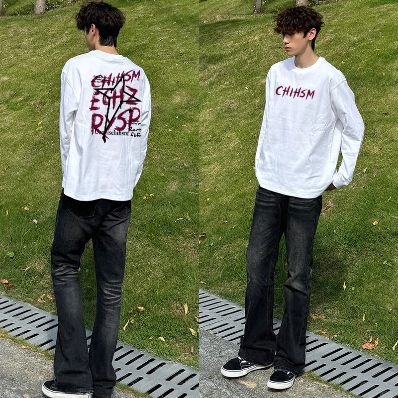 美式高街潮牌vintage重磅长袖男