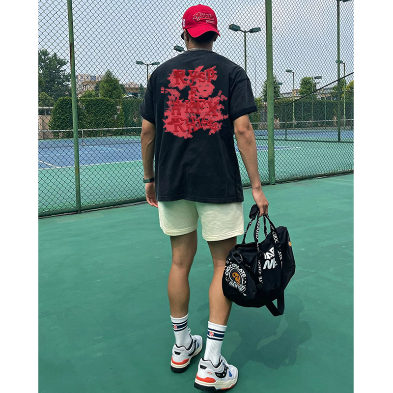 重磅纯棉短袖t恤男复古高街潮牌