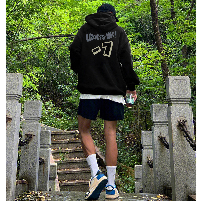 美式高街宽松连帽男士卫衣加绒款加厚保暖防寒黑色外套大帽子上衣