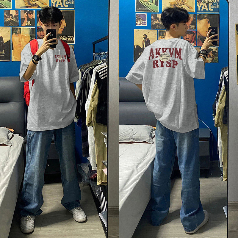 港风痞帅休闲短袖t恤男生重磅纯棉夏季花灰色百搭vintage半袖上衣