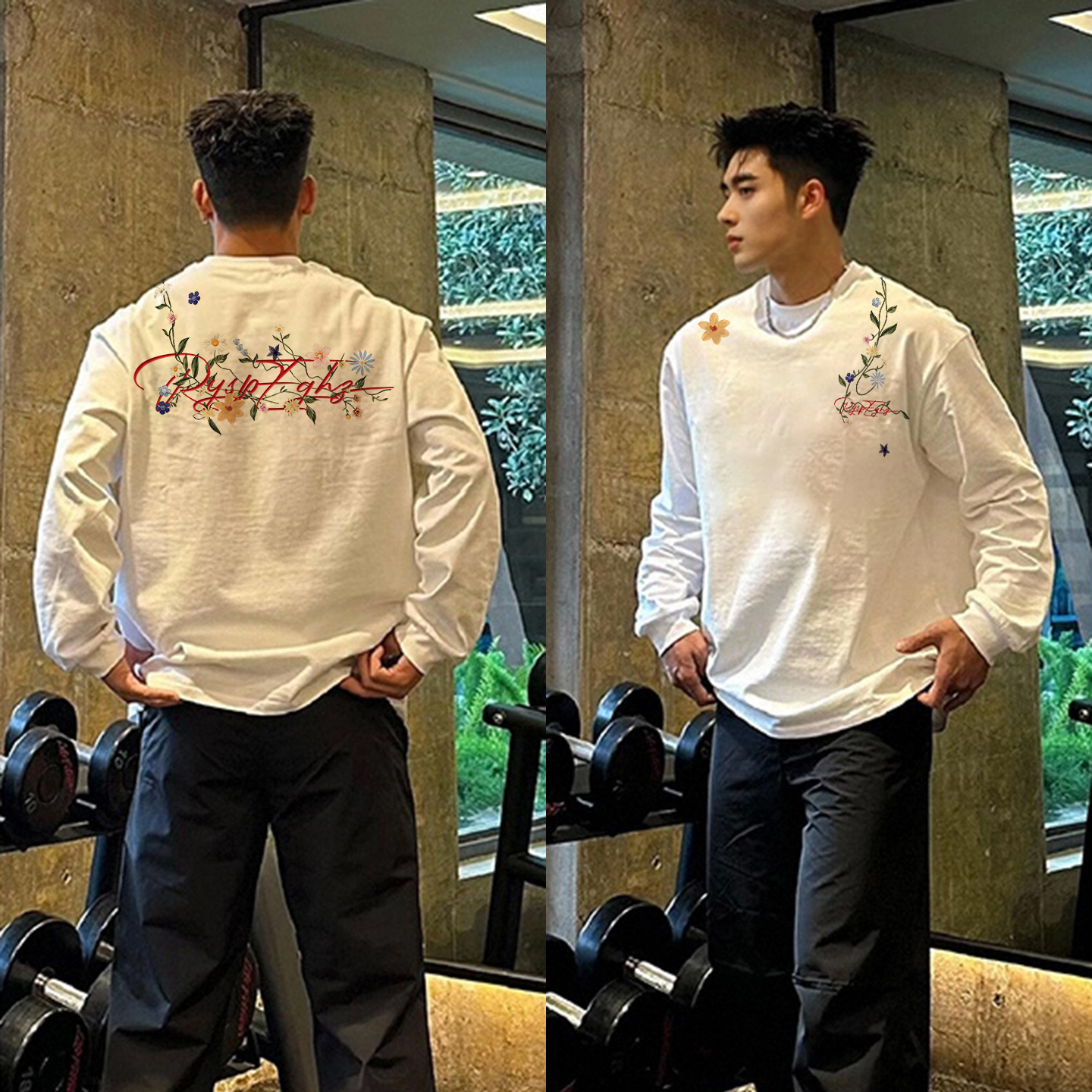 美式潮牌嘻哈vibe花卉纯棉长袖男