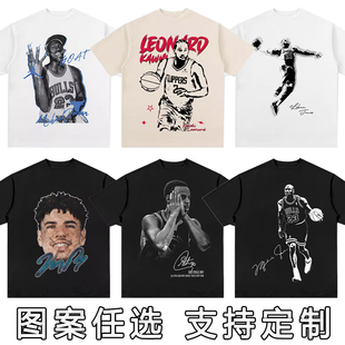 潮牌美式球星印花短袖詹姆斯库里莫兰特欧文篮球明星T恤纯棉服装