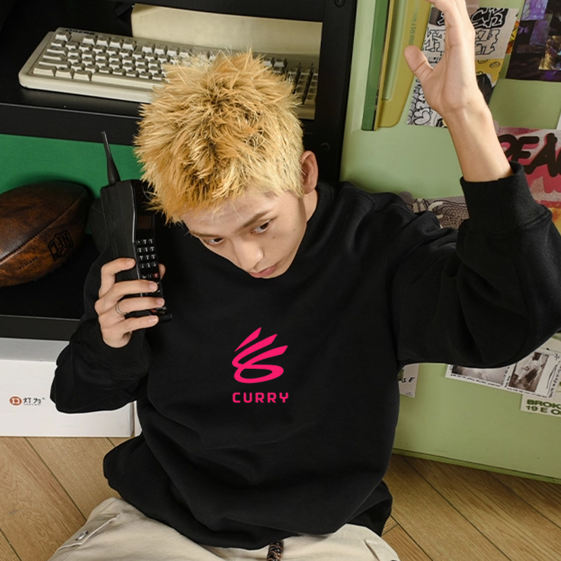 库里中国行印花圆领卫衣男女生秋冬季宽松长袖无帽外套定制百搭服