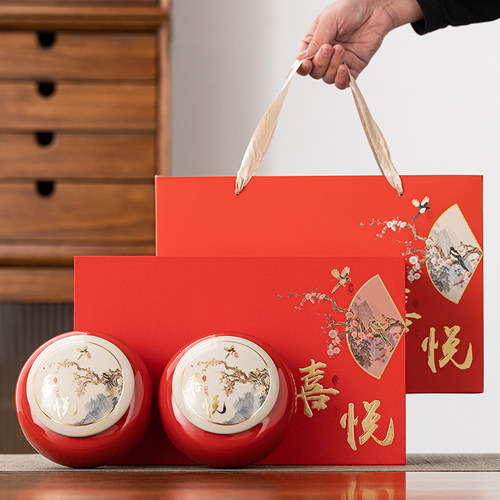 新款茶叶包装礼盒空盒陶瓷茶叶罐龙井红茶绿茶包装盒送礼通用定制