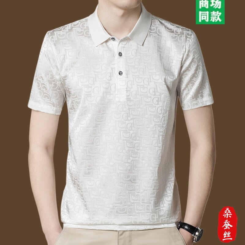 鄂尔多斯市男士短袖t恤桑蚕丝上衣男款2026新款休闲字母POLO衫