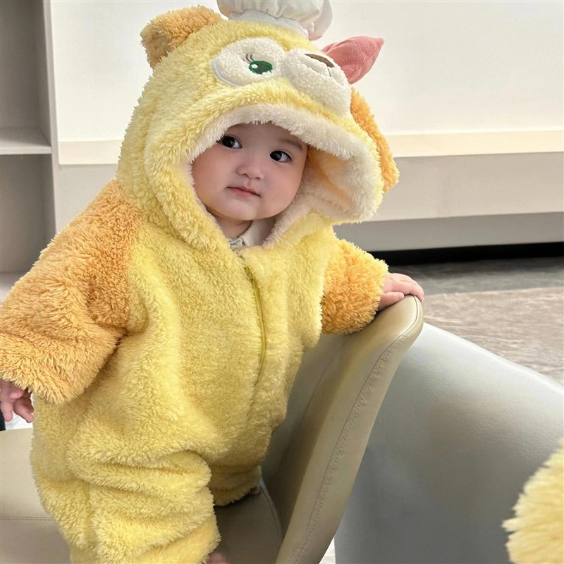 饼饼儿童睡衣可琦安家居服v婴儿连体衣毛绒厨师狗加厚爬爬服外出