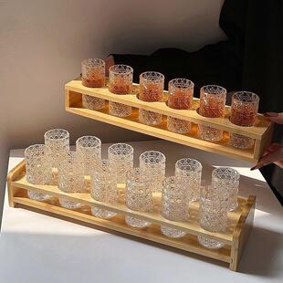 酒杯高级感一套小玻璃杯浮雕白酒杯轻奢宝石珠点细长小酒杯加厚钻