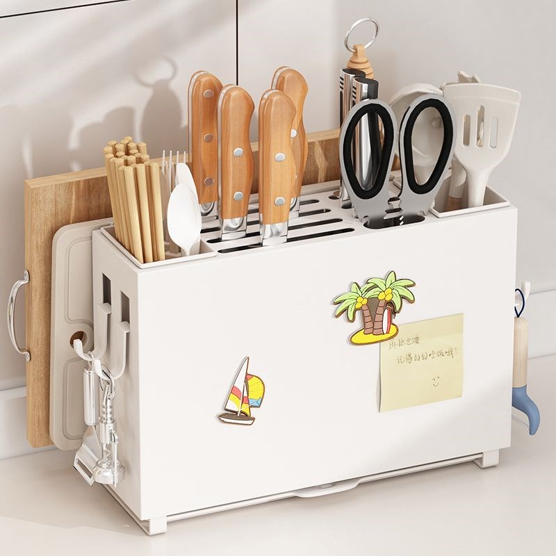 厨房菜刀架置物架20o25新款家用多功能筷筒砧板刀具一体台面免钉