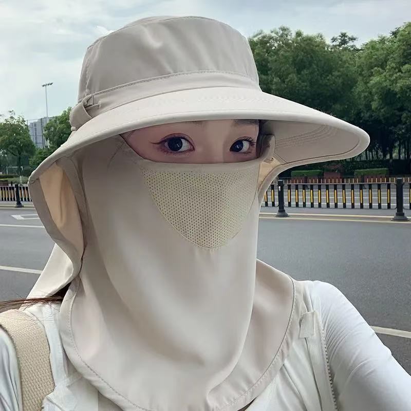 巨好看的防晒帽子k夏季全方位防晒帽透气遮脸面罩护颈一体太阳帽