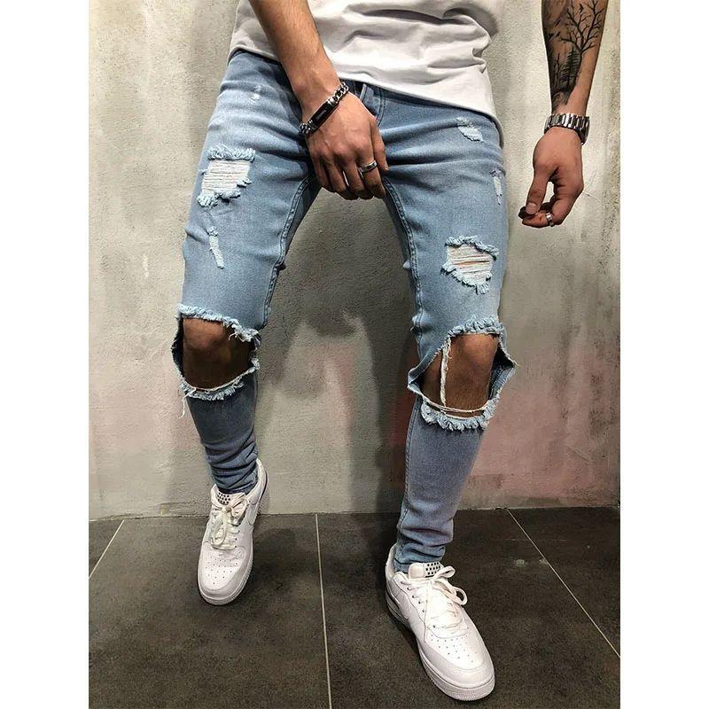 Jeans Men Disssed Snow Wash Paint Dot Design Pencil Pants