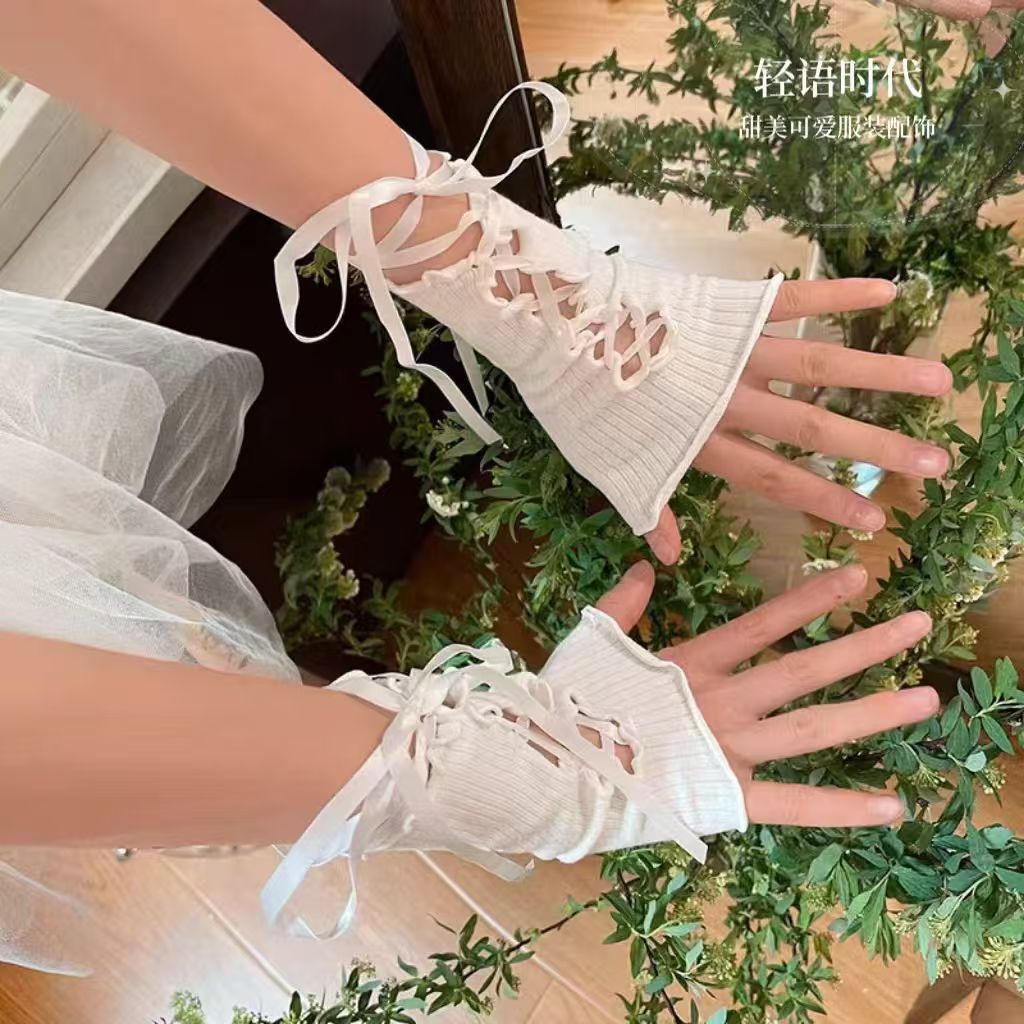绑带手袖lolita蕾丝diy日系少女ins遮瑕手袖女原宿风短款露指