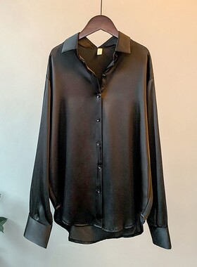 Hong Kong style long-sleeved satin shirt港风长袖缎面垂感衬衫