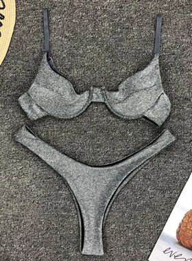 闪光聚拢分体比基尼泳衣Sexy Shiny Fabric Two Piece Swimsuit