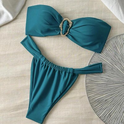 性感金属环抹胸分体两件套泳衣