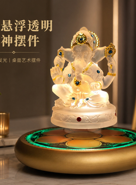 磁悬浮透明象神摆件发光变色蓝牙插卡氛围摆件玄关装饰东南亚风格