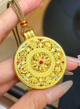 韦雪同款珐琅金刚杵八宝罗盘吊坠女黄金色毛衣链编绳项链生日送礼