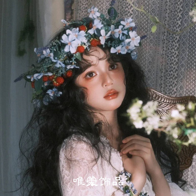 油画风新娘头饰仿真花朵