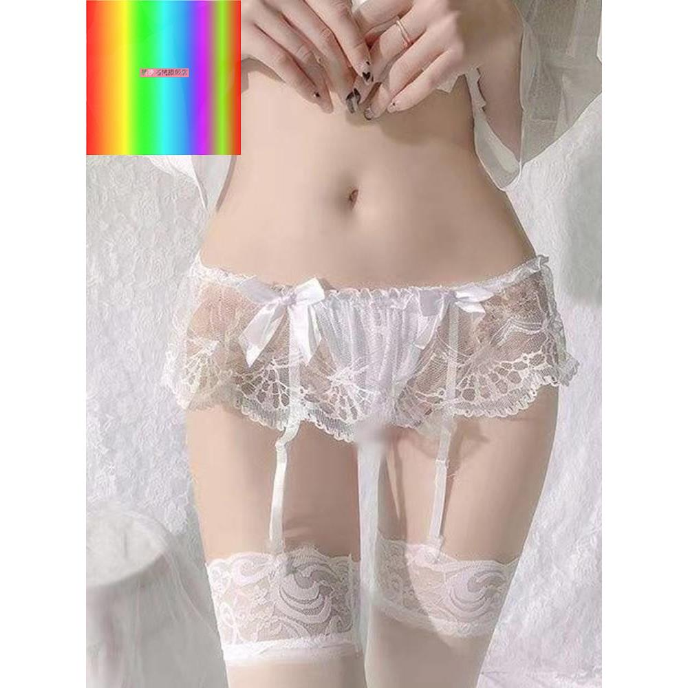 性感网红纯欲风黑白色蕾丝花边长中筒过膝吊带袜女夏季撕网袜