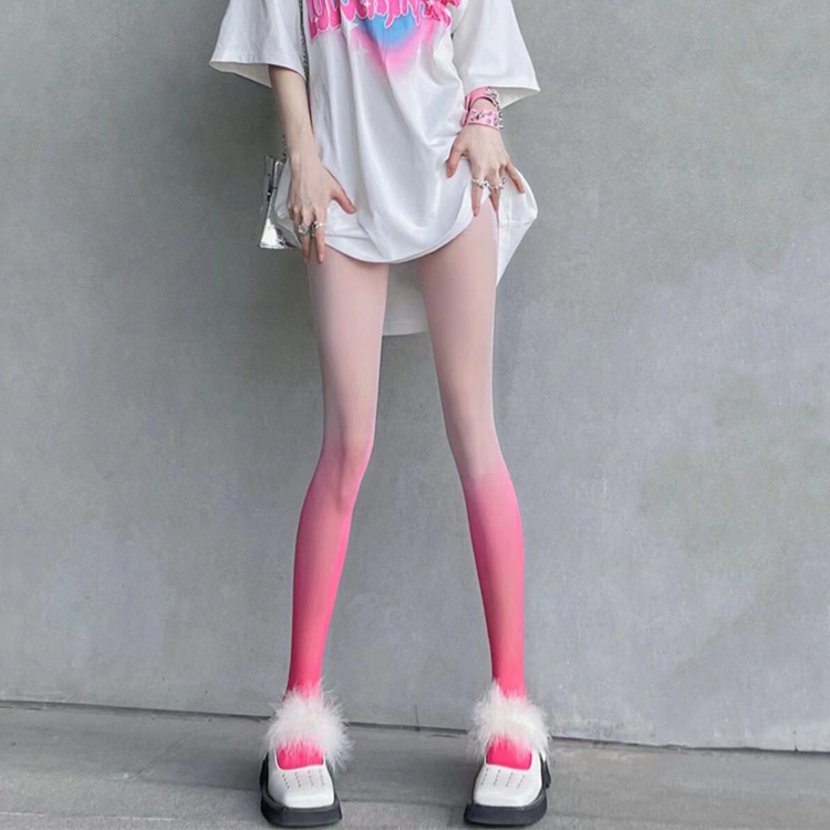 蜜桃粉色渐变丝袜女超薄款美腿性感防勾丝连裤袜女糖果彩色袜子