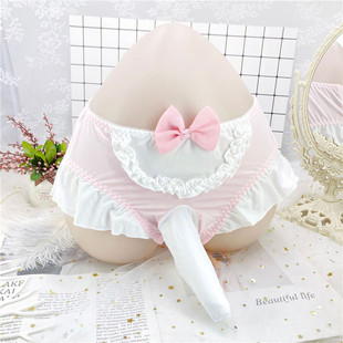 日系可爱蝴蝶结带jj套男士伪娘内裤性感提臀枪弹分离囊袋三角裤男