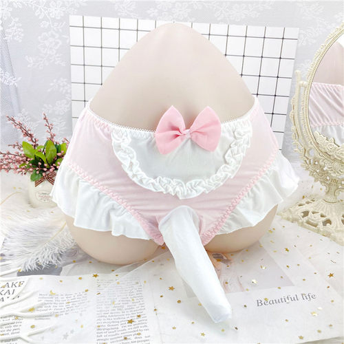 日系可爱蝴蝶结带jj套男士伪娘内裤性感提臀枪弹分离囊袋三角裤男