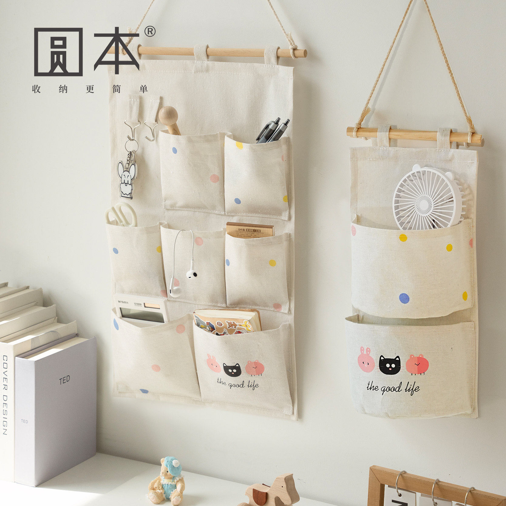 布艺收纳袋墙宿舍床头卧室杂物布袋挂兜挂式门后置物墙上悬挂挂袋图片