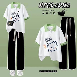 初中生时尚女孩套装女高中生穿搭polo衫小清新夏装搭配一整套衣服