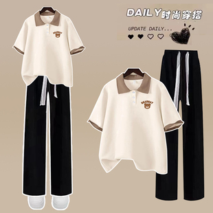 初中女生短袖T恤少女夏季宽松上衣高中学生夏装大童休闲两件套装