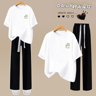 纯棉短袖T恤女夏装搭配一整套衣服时尚女孩初中高中学生休闲套装