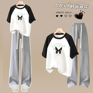 初中女生短袖T恤少女夏季宽松上衣高中学生夏装大童休闲两件套装