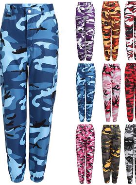 Camo printed high-waisted overalls女士时尚迷彩印花高腰工装裤