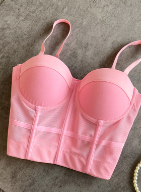 Short sport camisole with fishbone带鱼骨短款网纱运动吊带背心