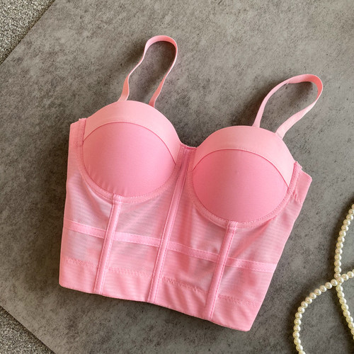 网纱短款带鱼骨运动吊带背心