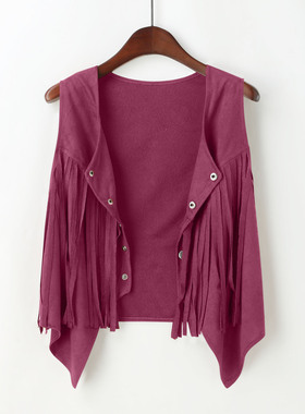 Button-style fashionable fringed vest   纽扣时尚短款流苏马甲